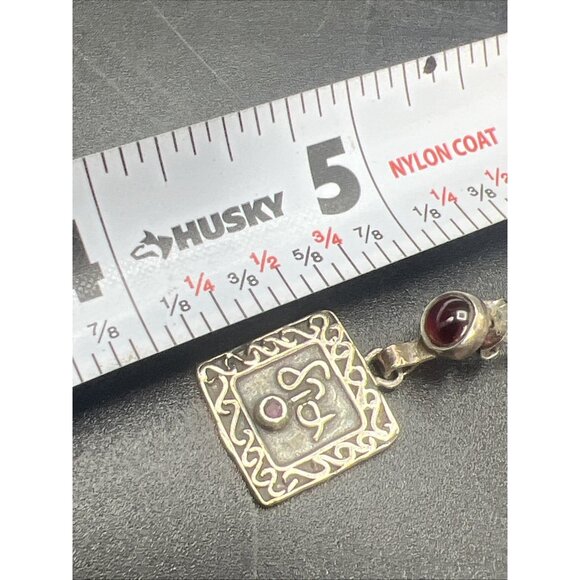 Vintage Sterling Silver Garnet Earrings Stud Square Dangle Geometric 1" Long - Picture 4 of 13